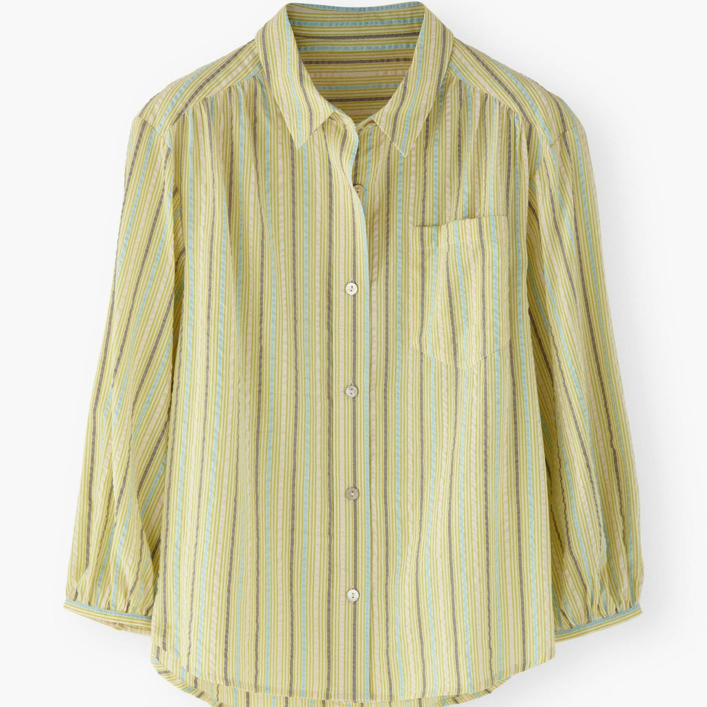 Light green striped long sleeve shirt with a collar