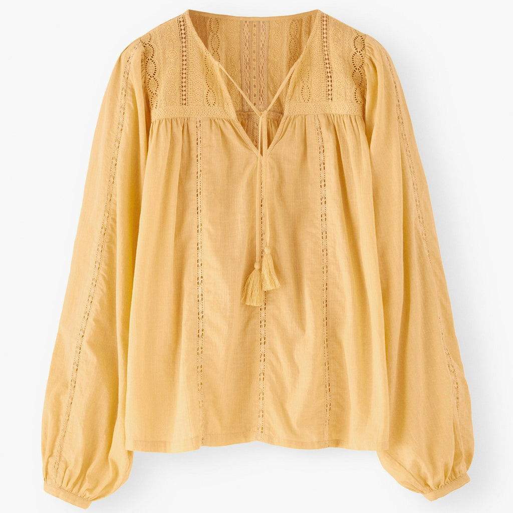 Light yellow long sleeved shirt with ties